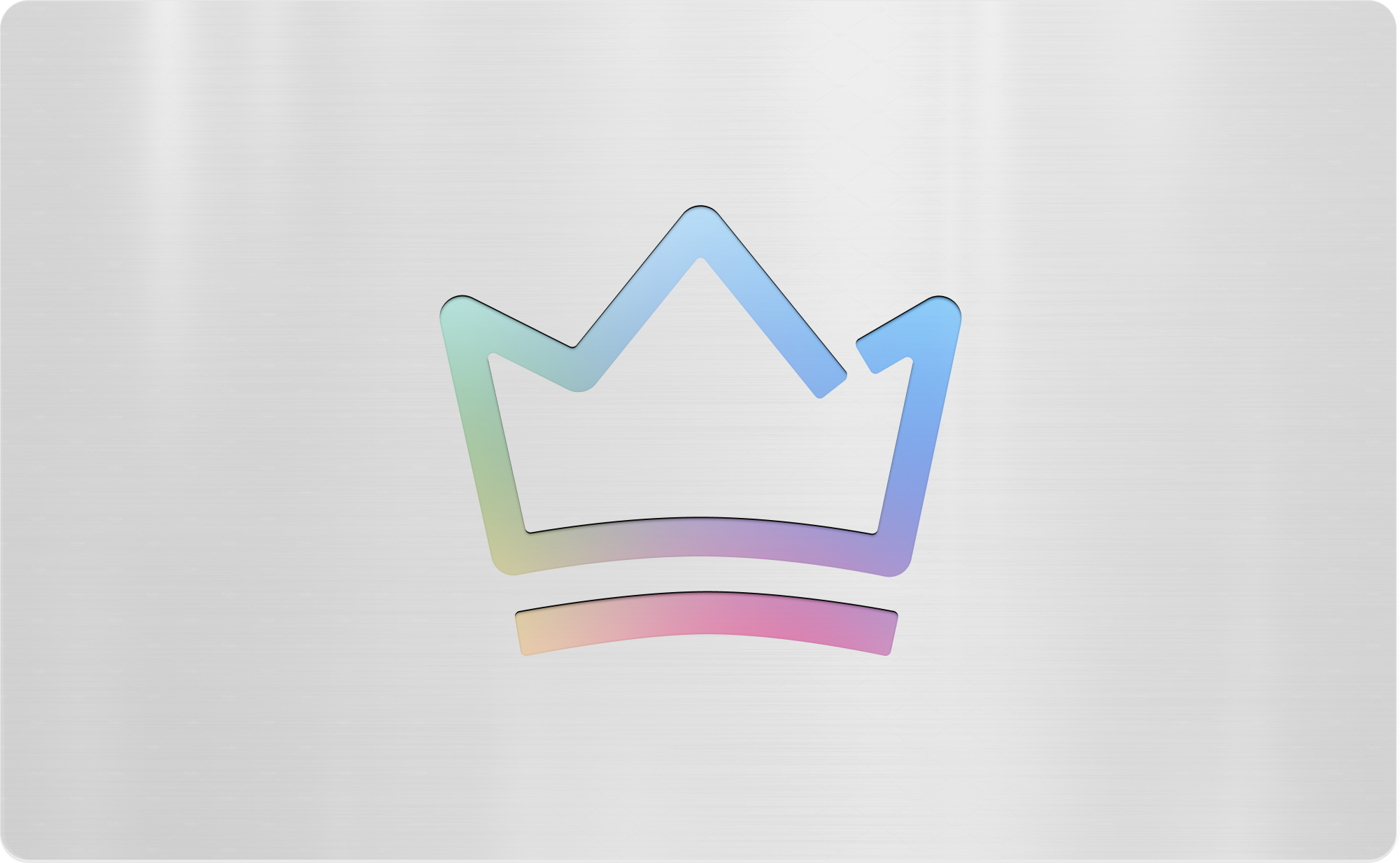 White credit card with a logo of a multi color crown in the center